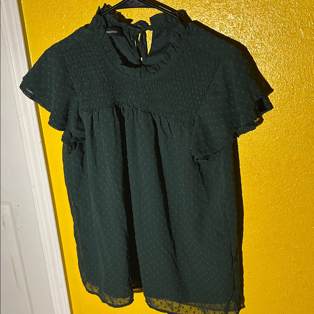 Chic Dark Green Ruffle Blouse